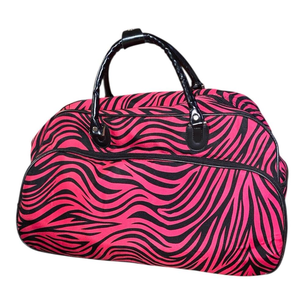 World Traveler Zebra 21" Carry-On Shoulder Tote Duffel‎ Bag - Fuchsia Black